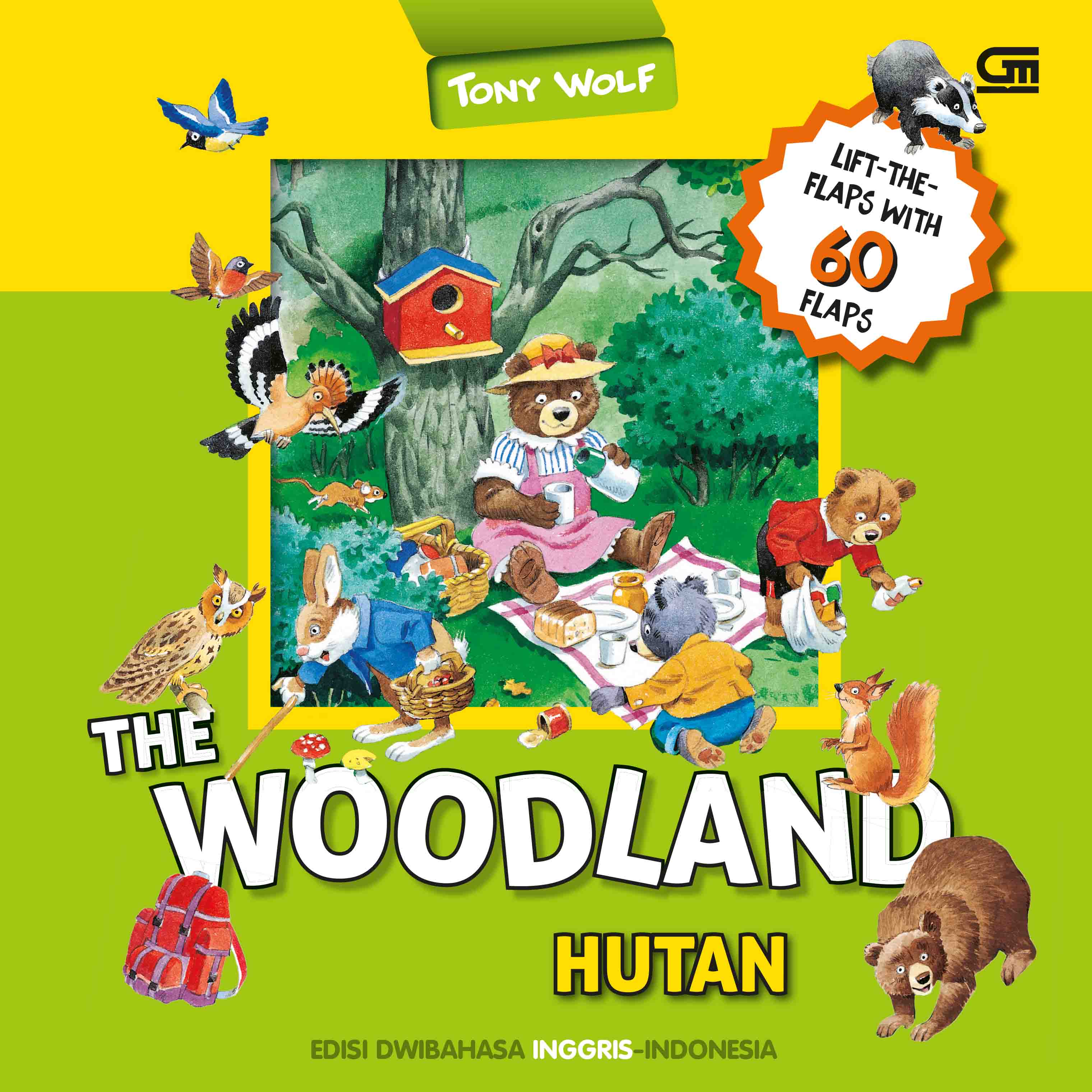Hutan (The Woodland) Buku dengan 60 Jendela (Boardbook - Edisi Dwibahasa Inggris-indonesia)